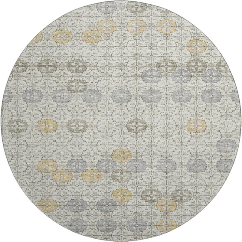 Premium Machine Washable Mayfield AMF1855 Geometric Rug, Round 8'