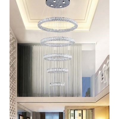 Lustre 9 lumières DEL à 5 niveaux à intensité variable avec détails en cristal transparent