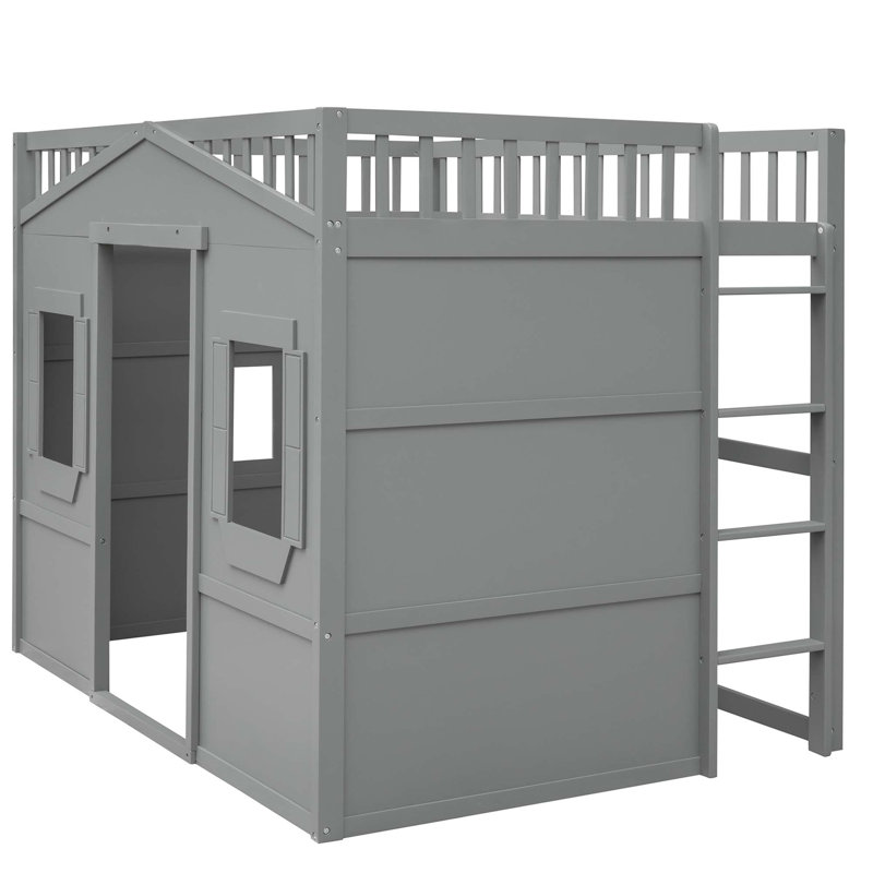 Lit mezzanine avec échelle House, Gris, Double