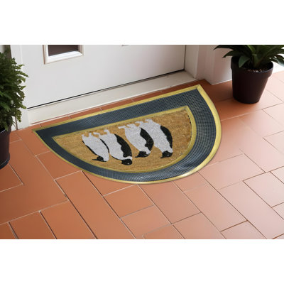 Tapis d'extérieur 18 po x 30 po beige et noir en caoutchouc et fibre de coco