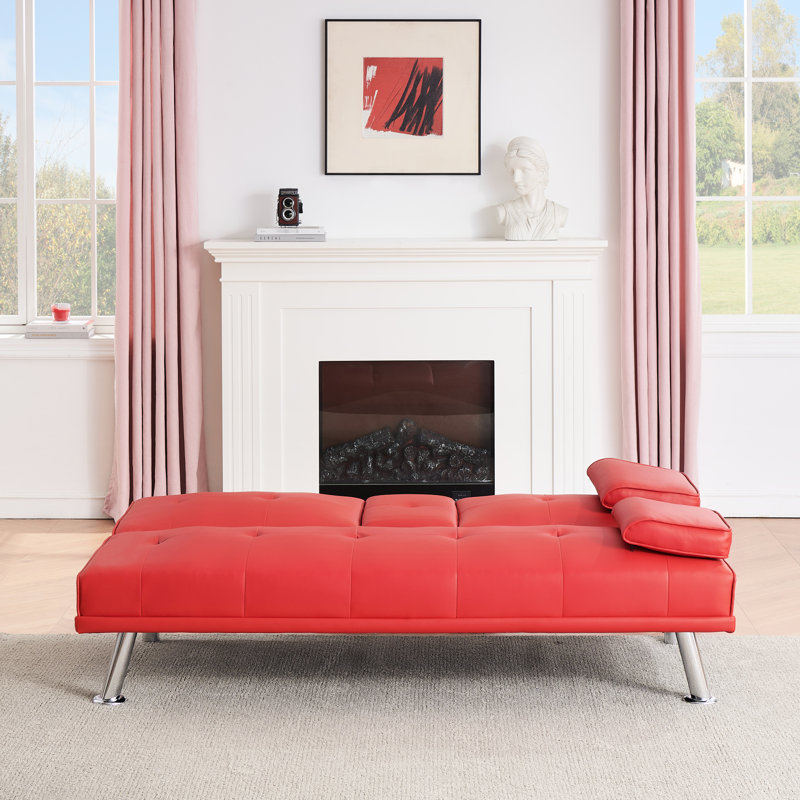 67 - Inch Multifunctional Red Double Folding Bed For And Living Space, Turns Into Fast, Multiple Adjustable Comfort Levels, Soft Fabric, Metal Leg Support With Design Small Apartments, Back To