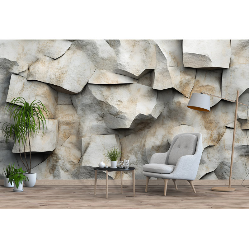 Stone Rock Texture Wallpaper – 3D Realistic Grey Rock Formation, Natural Cliff Surface, Rustic Earthy Wall Decor Background For Home Design