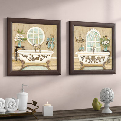 « Country Bath », ensemble de 2 reproductions de peintures à l'acrylique encadrées sous verre