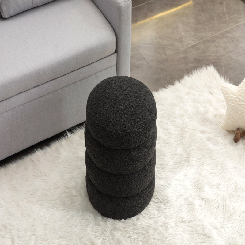 Repose-pieds rond Hasset, repose-pieds rond doux, repose-pieds, Bouclé noir
