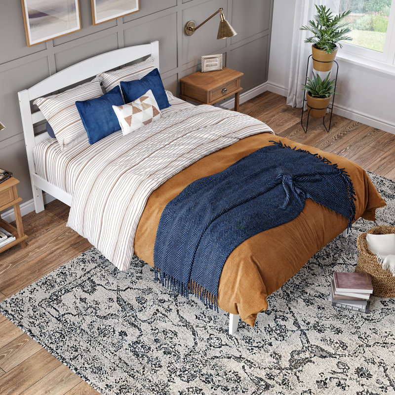 Elliana Solid Wood Slat Bed, White, Full/Double