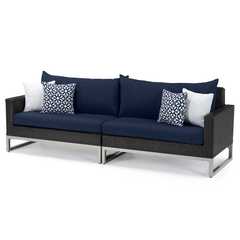 8 Piece Motion Deep Seating Patio Conversation Set, Brown, Navy Blue