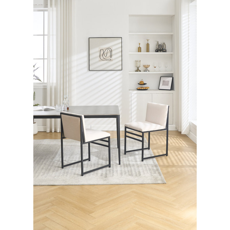 Ensemble de 2 chaises de salle à manger modernes avec coussins et dossier rembourrés en lin