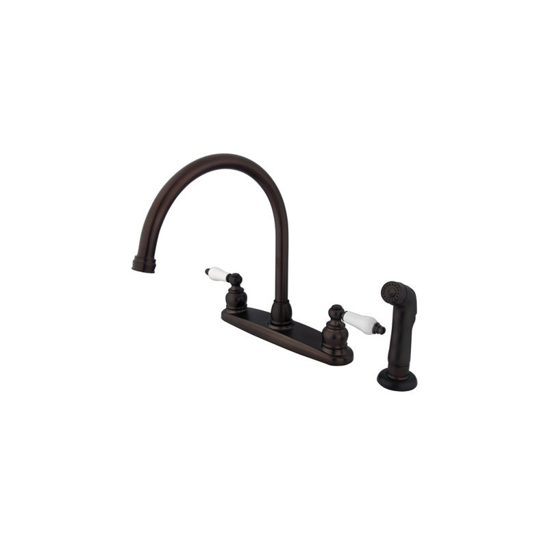 Kingston Brass Vintage Two-Handle 4-Hole 8" Centerset Kitchen Faucet with Side Sprayer, Oil Rubbed Bronze