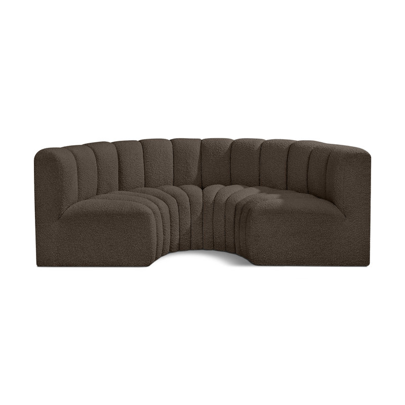 Hiten Upholstered Curved Sectional Reversible, Brown Boucle Fabric
