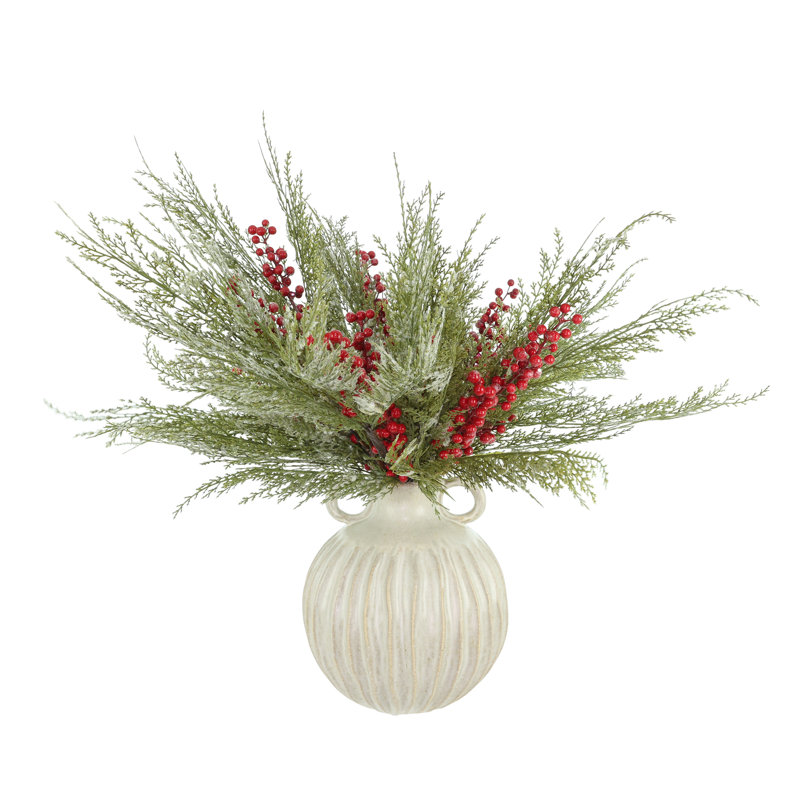 Holiday Cedar and Berry Arrangement in Vase