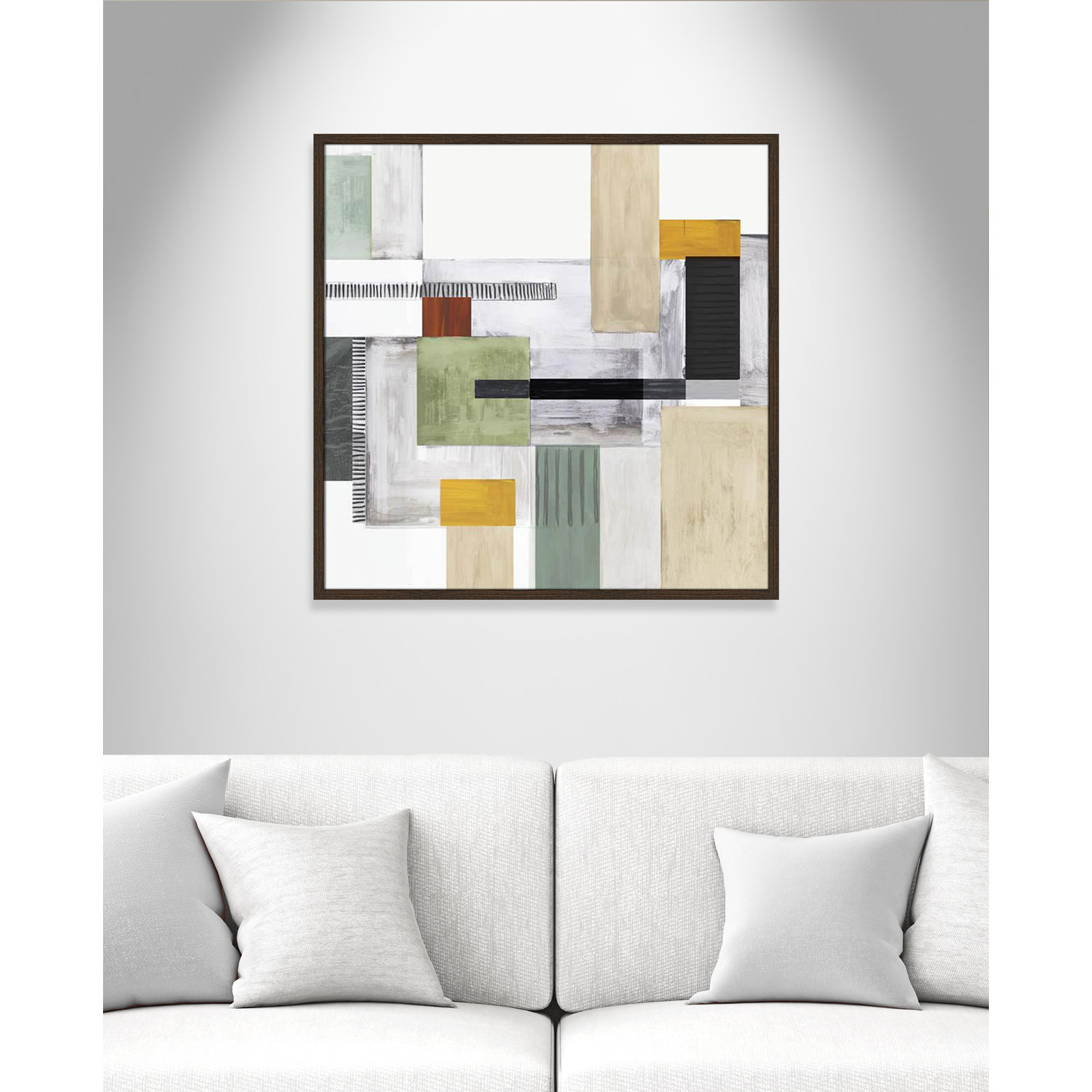 Playful Blocks Print, 32" H x 32" W x 0.75" D, Walnut Slim Framed