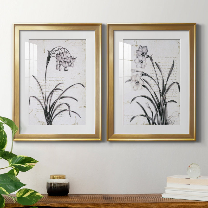 Détail Argyle et Fleurs I - Encadré sous verre acrylique, ensemble de 2, grande décoration murale pour salon, Blanc