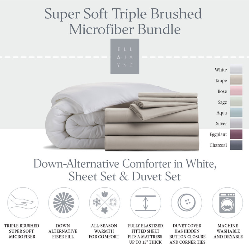 Ensemble d'édredon en microfibre 7 pièces Home, Taupe, Édredon lit simple + 6 pièces incluses