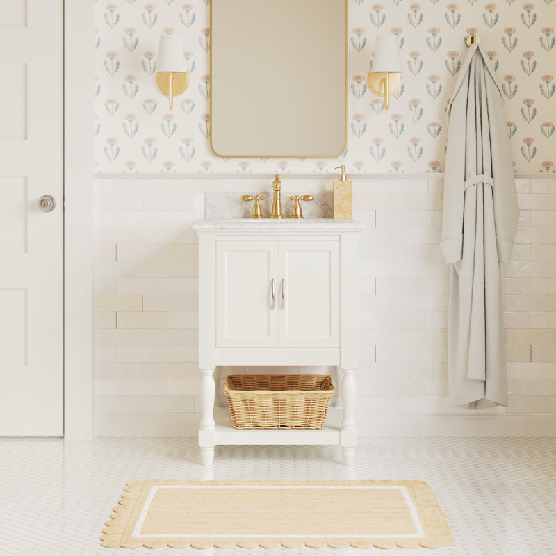 Hampton 24'' Single Bathroom Vanity with Top, White, Carrara Marble