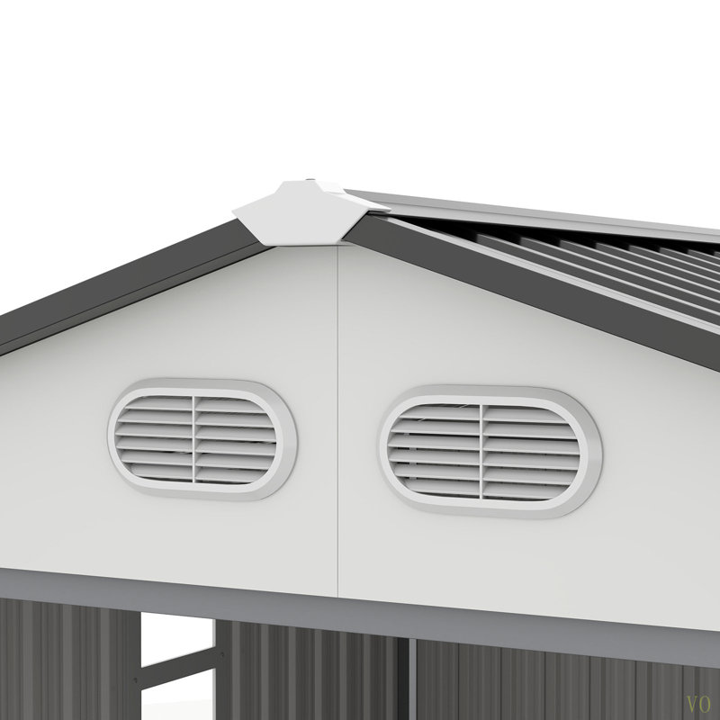 Outdoor Storage Shed, 8X8  Protective Film, Four Daylight Windows Lockable Doors,A Practical And Thoughtful Gift, Gray