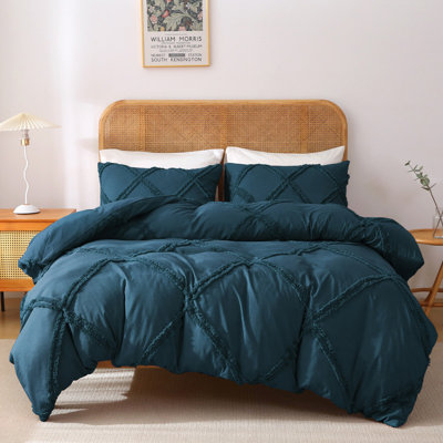 Solayne Boho Tufted Duvet Cover Set – Textured Geometric Pattern, Corner Ties & Zipper Closure