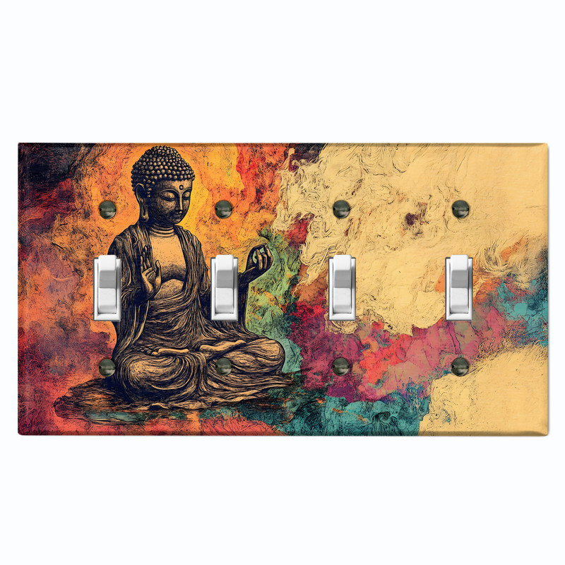 Couvercle de plaque d'interrupteur en métal; Bouddha assis taille standard 4 bandes US, # 4 Quad bascule