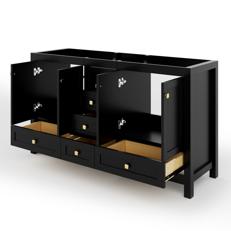 60" Double Sink Bathroom Vanity Base Only, Sink and Faucet Not Included, Black, Gold