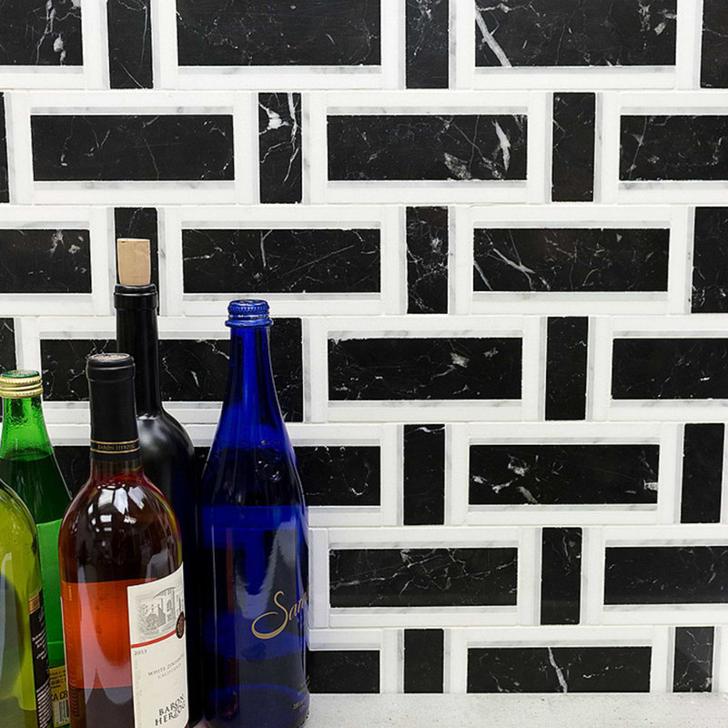 Esplanade 13x13 Basketweave Polished Marble Mosaic Tile, Black Beauty