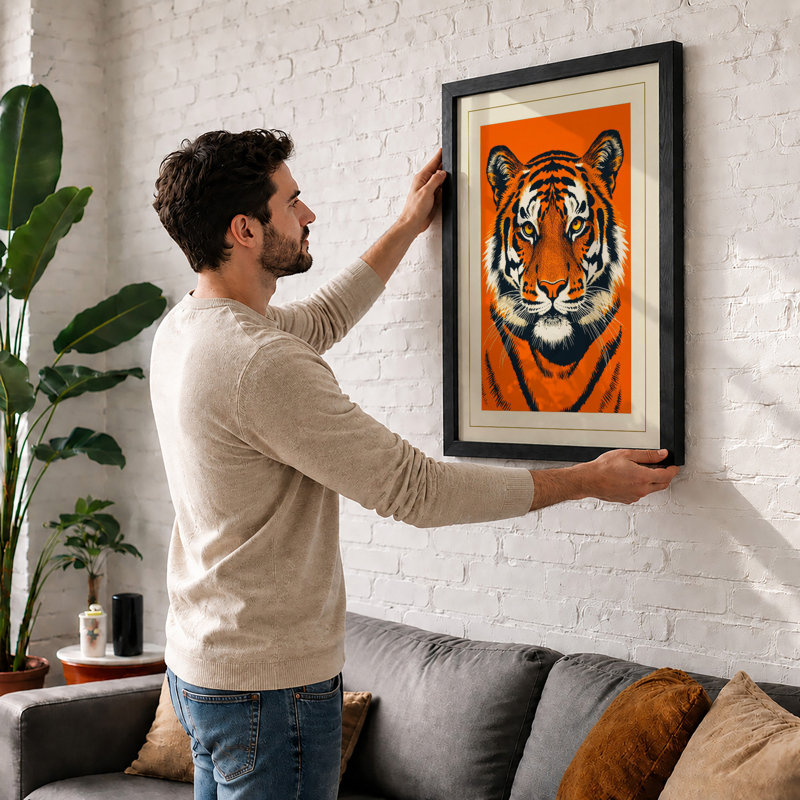 Tiger Face Bold Modern - Framed Print, A1 - 84.1 x 59.4 cm, Black
