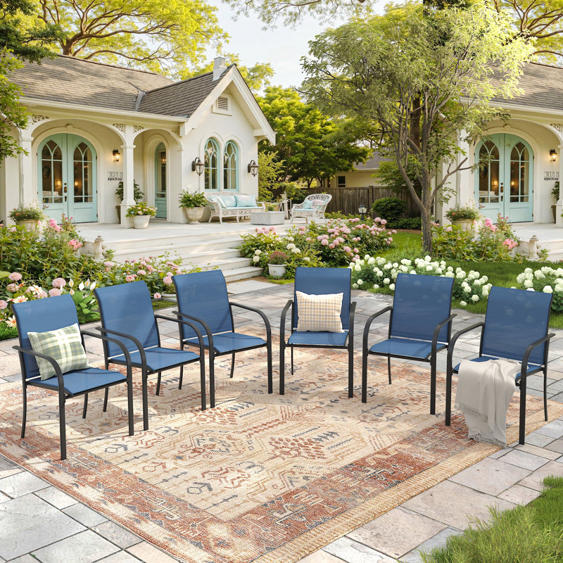 Ensemble de 6 chaises de patio d'extérieur empilables, Bleu et noir