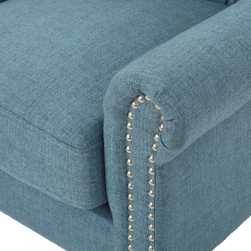Osvaldo Tufted Wingback Chair, Blue Fabric