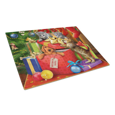 Caroline's Treasures Kitten Return Puppy to Santa Claus Glass Cutting Board