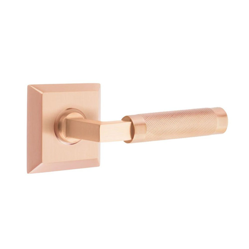 Mortaise intérieure Emtek Select Passage avec rosette Quincy et tige carrée en L, levier moleté, Nickel poli, Oui