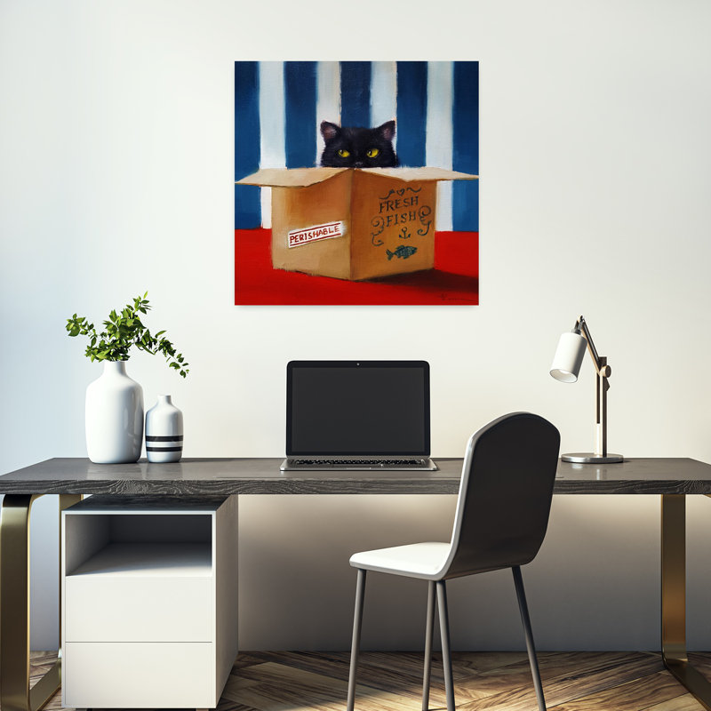Chat, cambrioleur, art urbain contemporain, H 18 po x l 18 po