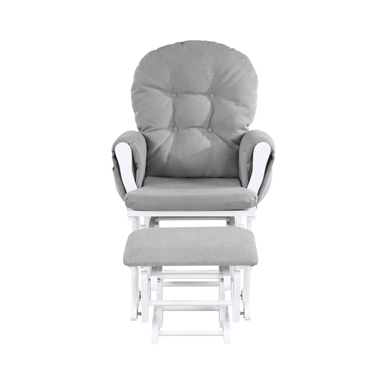 White and Oyster Upholstered Glider with Ottoman