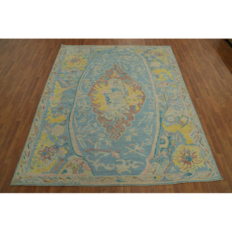Tapis bleu teint à la main Oushak