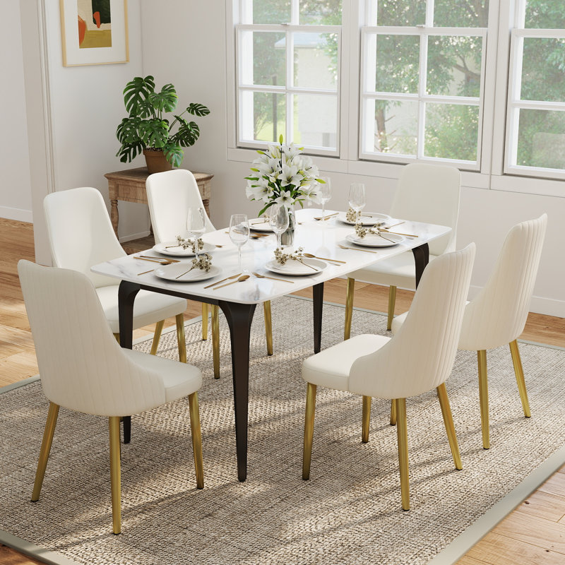 Ensemble de table de salle à manger 6 pièces avec chaises d'appoint en similicuir et 6 pièces, 29.53" H x 63" W x 35.43" D