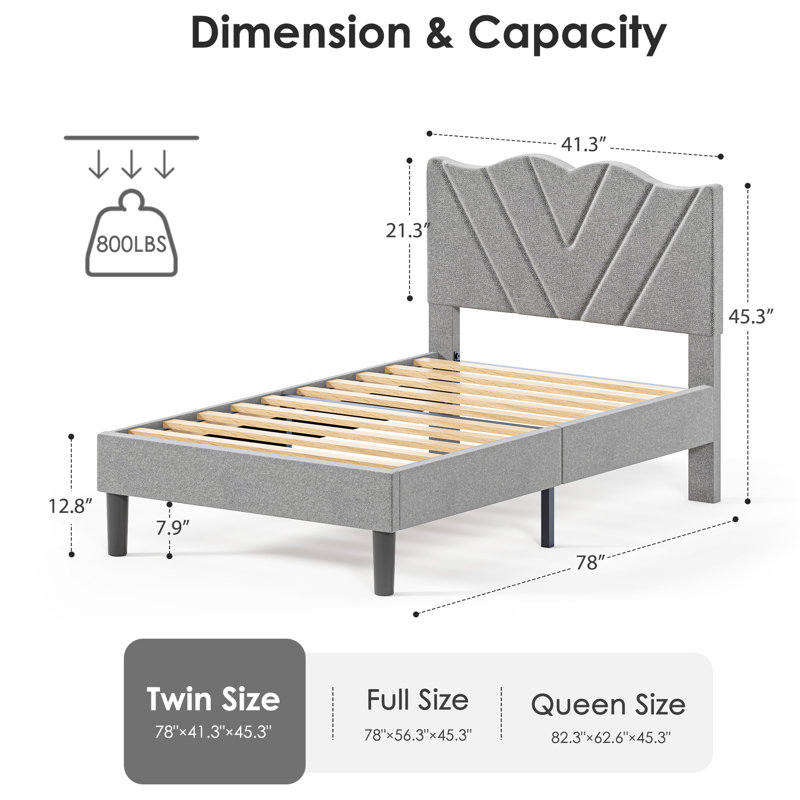 Structure de lit plateforme tapissier, gris simple, support robuste, barres de sourdine, supporte jusqu'à 800 livres, assemblage rapide pour la fabrication de matelas à ressorts,