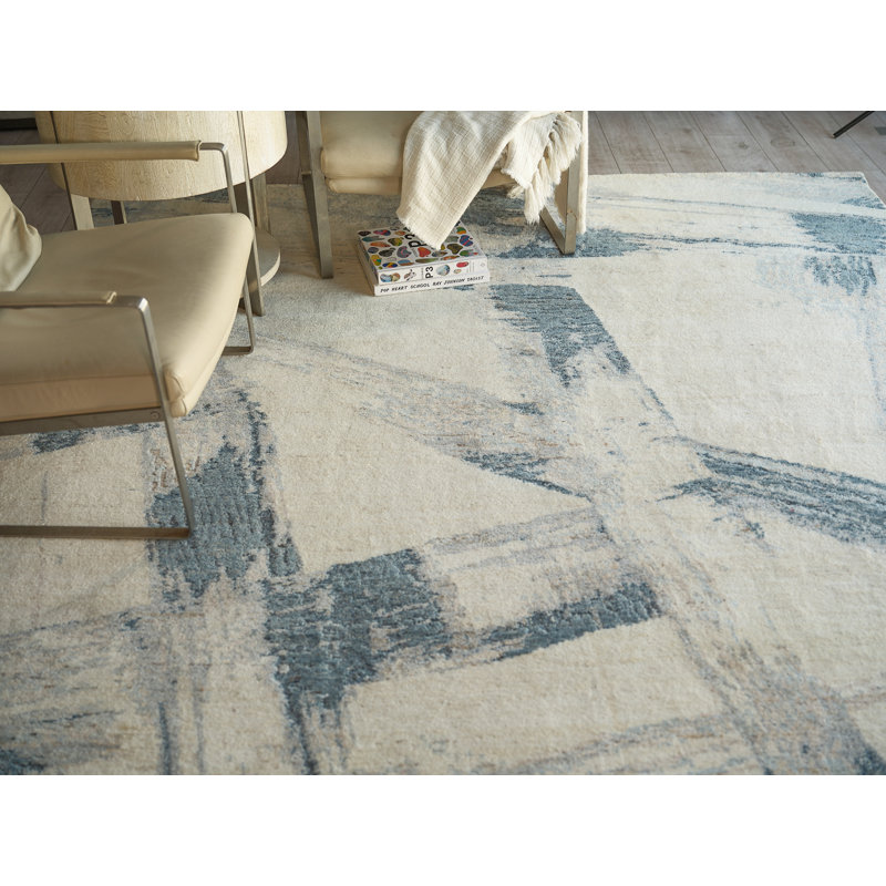 Moderno hand-knotted New Zealand Wool Blue/Taupe Area Rug, 12'X15'