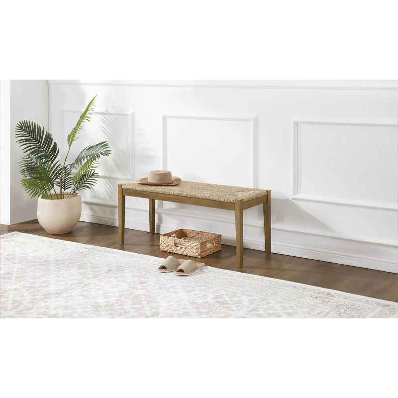 44.5" Wide Farmhouse Style Solid Wood and Natural Seagrass Bench, Brown
