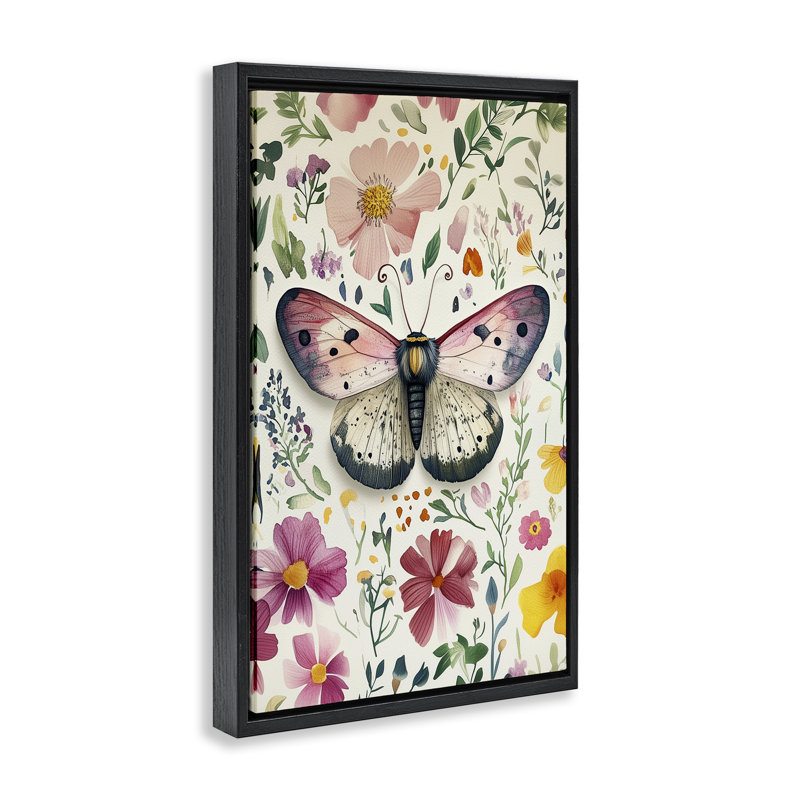 Cadre flottant Botanical Butterfly & Herbs, design par The Dutch Lady, H 31 po x l 21 po, Cadre flottant noir de jais