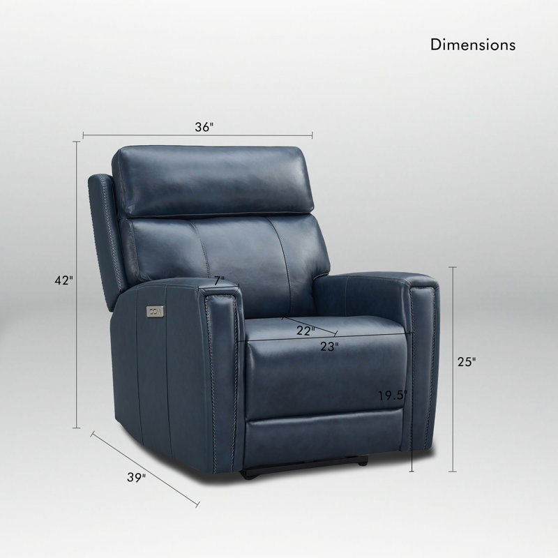 Fauteuil inclinable 37 po en cuir véritable à double gravité avec port USB-C et port USB-C, Dark Blue