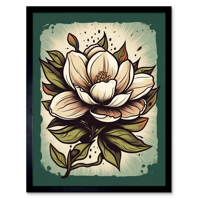 Cedardale Old School Magnolia Flower USA Tattoo Ink Body Art Americana 50s - Single Picture Frame Print
