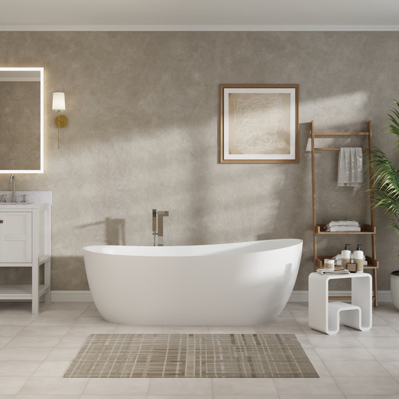 CASAINC 55"x 27.56" Freestanding Solid Surface Soaking Bathtub