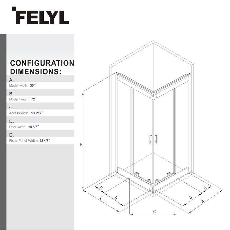Cyrus 36" W x 36" D x 72" H Framed Double Sliding Square Shower Enclosure in Black Grid with Tempered Glass and Protective Coat