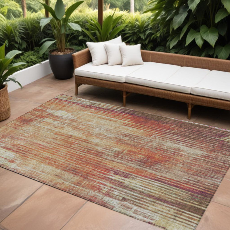 Tapis intérieur lavable rayé beige et taupe 8 pi x 10 pi orange