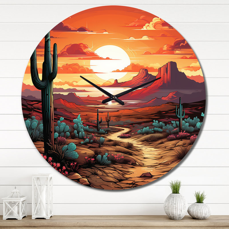 Horloge ronde en métal Wilderness Heat - Desert, Très grand
