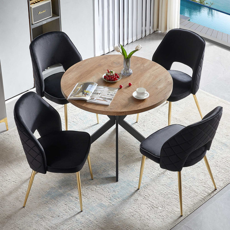 Lawanda 4 Seats Round Dining Table Set, Black