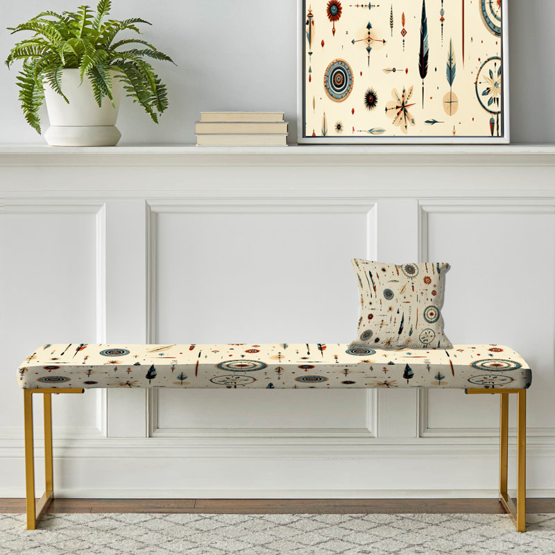 Beige Vintage Nomad Ii Boho Pattern I - Boho Upholstered Gold Bench