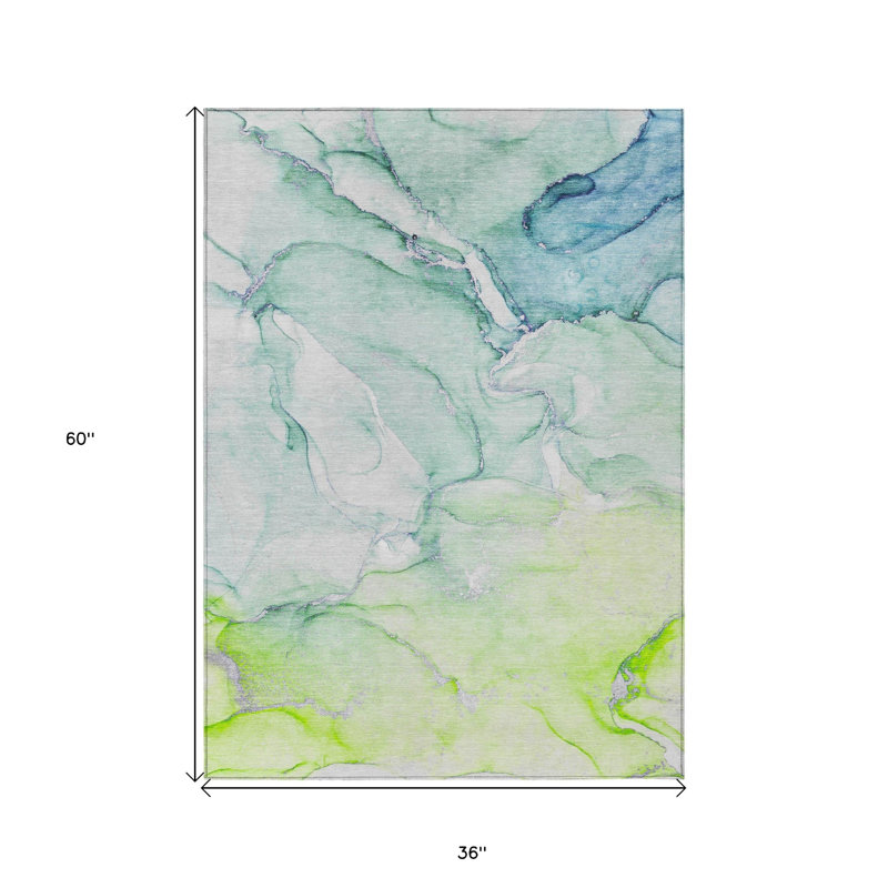 10' X 14' Green Abstract Washable Non Skid Indoor Outdoor Area Rug, Rectangle 3' x 5'