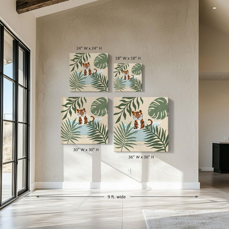 "Safari Tiger Bath" par Natalie Carpentieri, reproduction sur toile, H 18 po x l 18 po x P 1 po