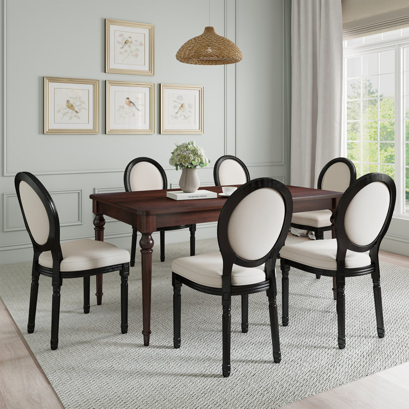 Mid Century Dining Table Set, Rectangular Dining Table With Solid Wood Legs And Upholstered King Louis Back Dining Chairs For Kitchen/Dining Room