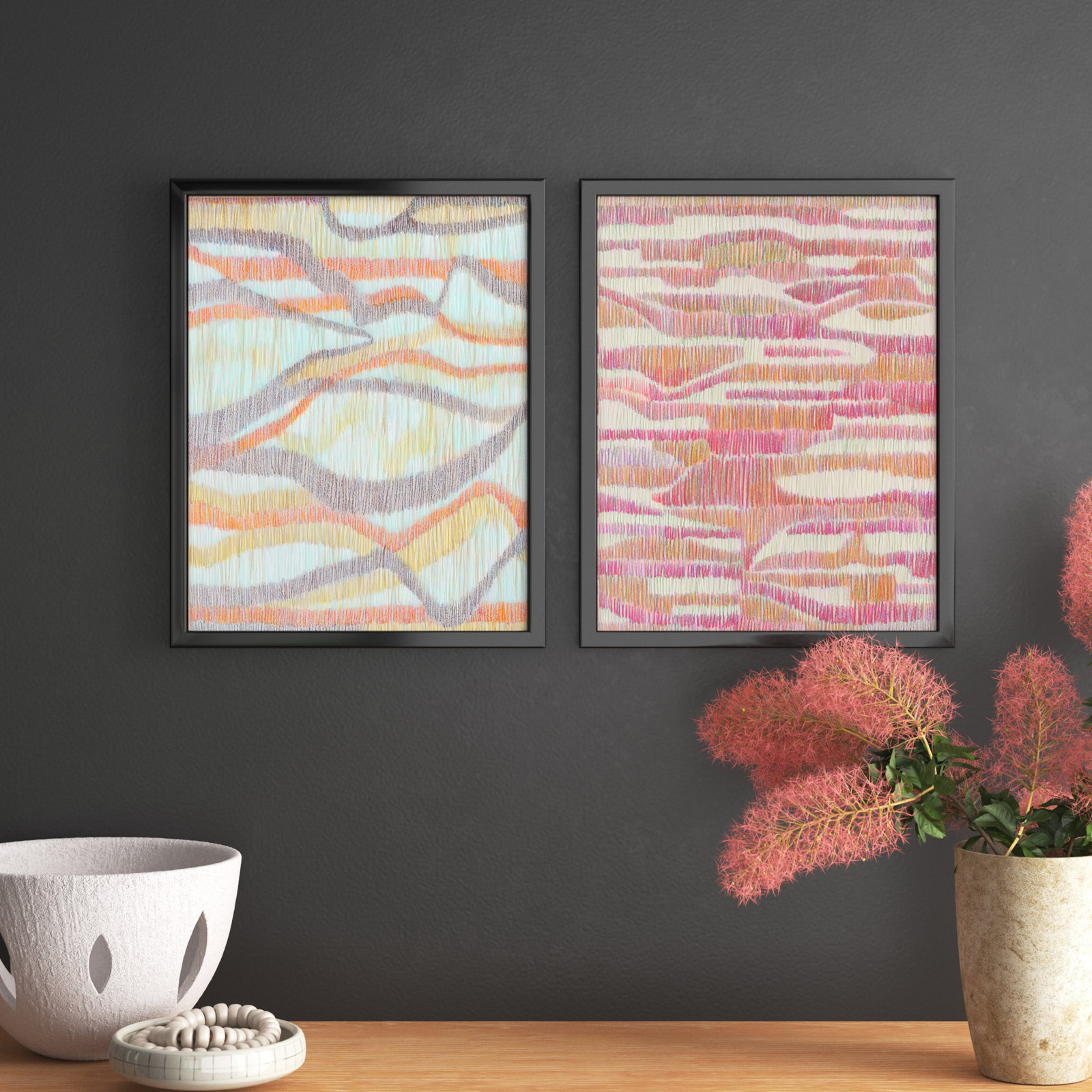 Rhythm and Ripples 2-Piece Painting Set, Black Framed, 20" H x 16" W x 1.25" D