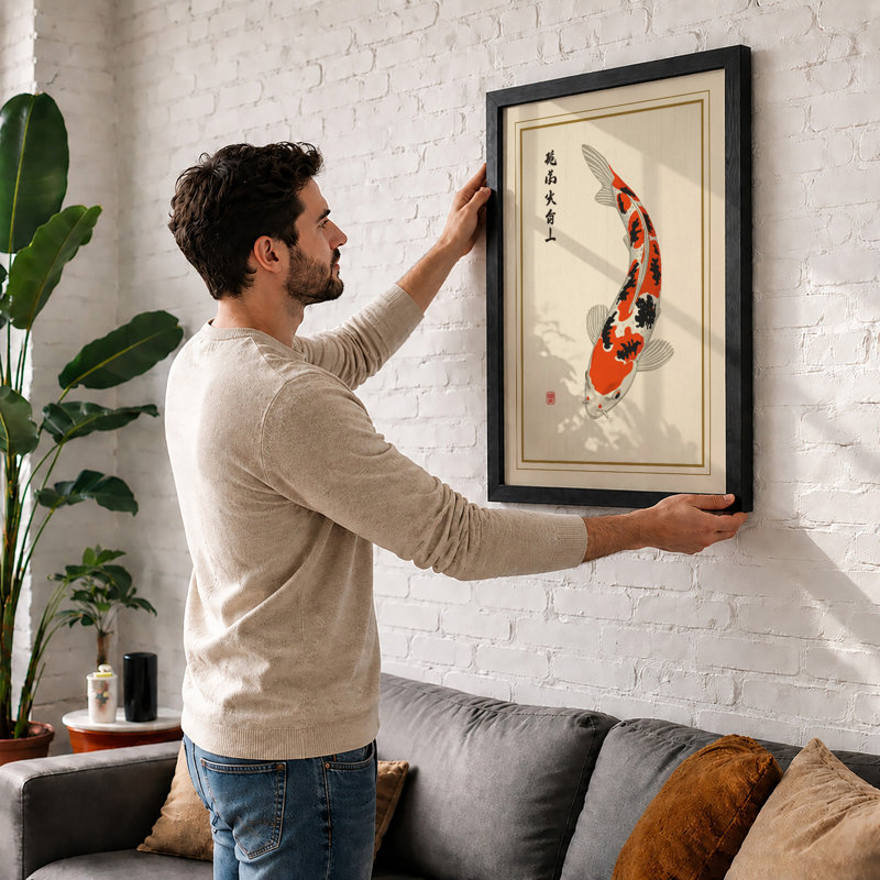 Koi in Stillness Japandi - Framed Print, A1 - 84.1 x 59.4 cm, Black
