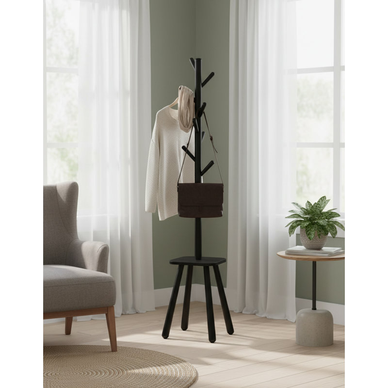 Bamboo / Rattan Freestanding 8 - Hook Coat Rack